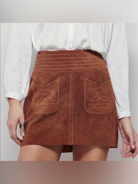 Brown Suede Leather Mini Skirt size 8 Wilsons